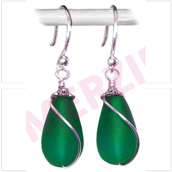 Artisan earrings sterling silver or 14kg-filled Sea Glass 18mm drop bead 25mm dangles - U PICK color