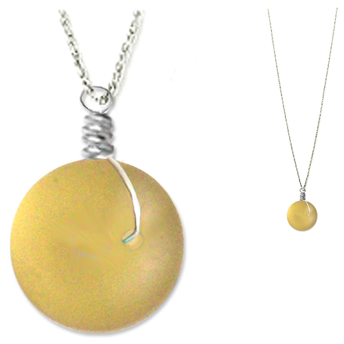 Artisan SILVER wire-wrapped Sea Glass focal bead pendant | Pale YELLOW~14x10mm seaglass bead dangle | 18" chain necklace