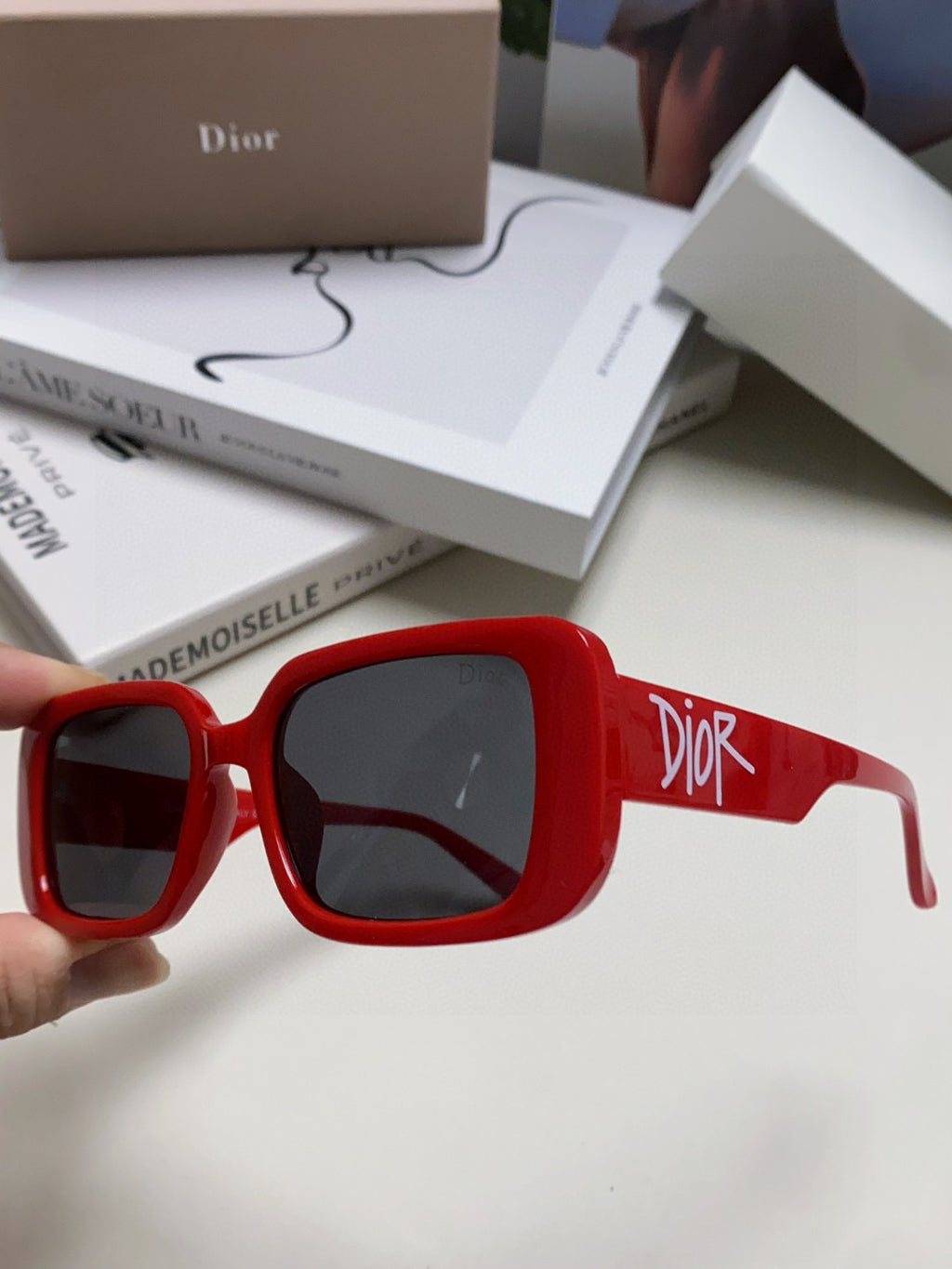 Dior Square Red Lens Sunglasses for Women - 358199 - detail image 5