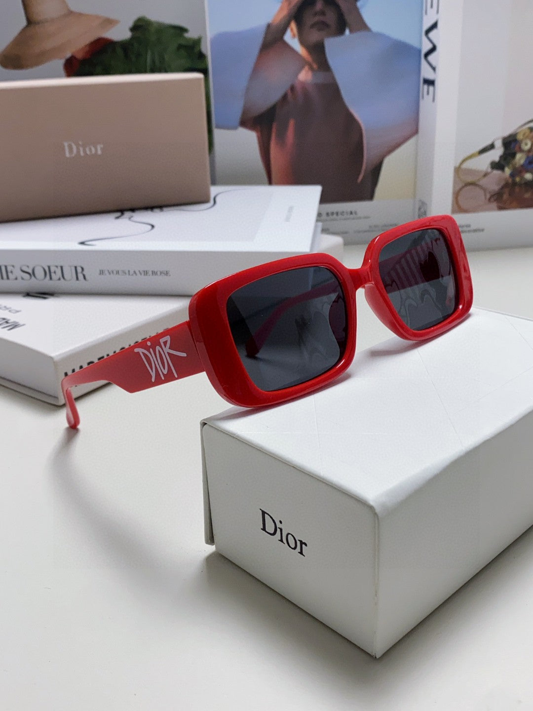 Dior Square Red Lens Sunglasses for Women - 358199 - detail image 7