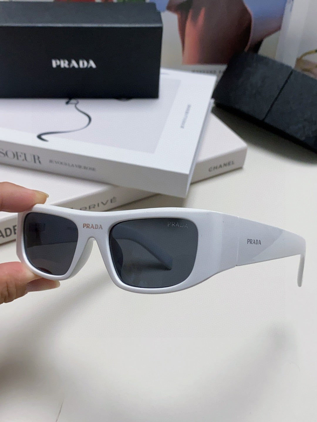 Prada Rectangular Gray Lens Sunglasses for Men & Women - detail image 5