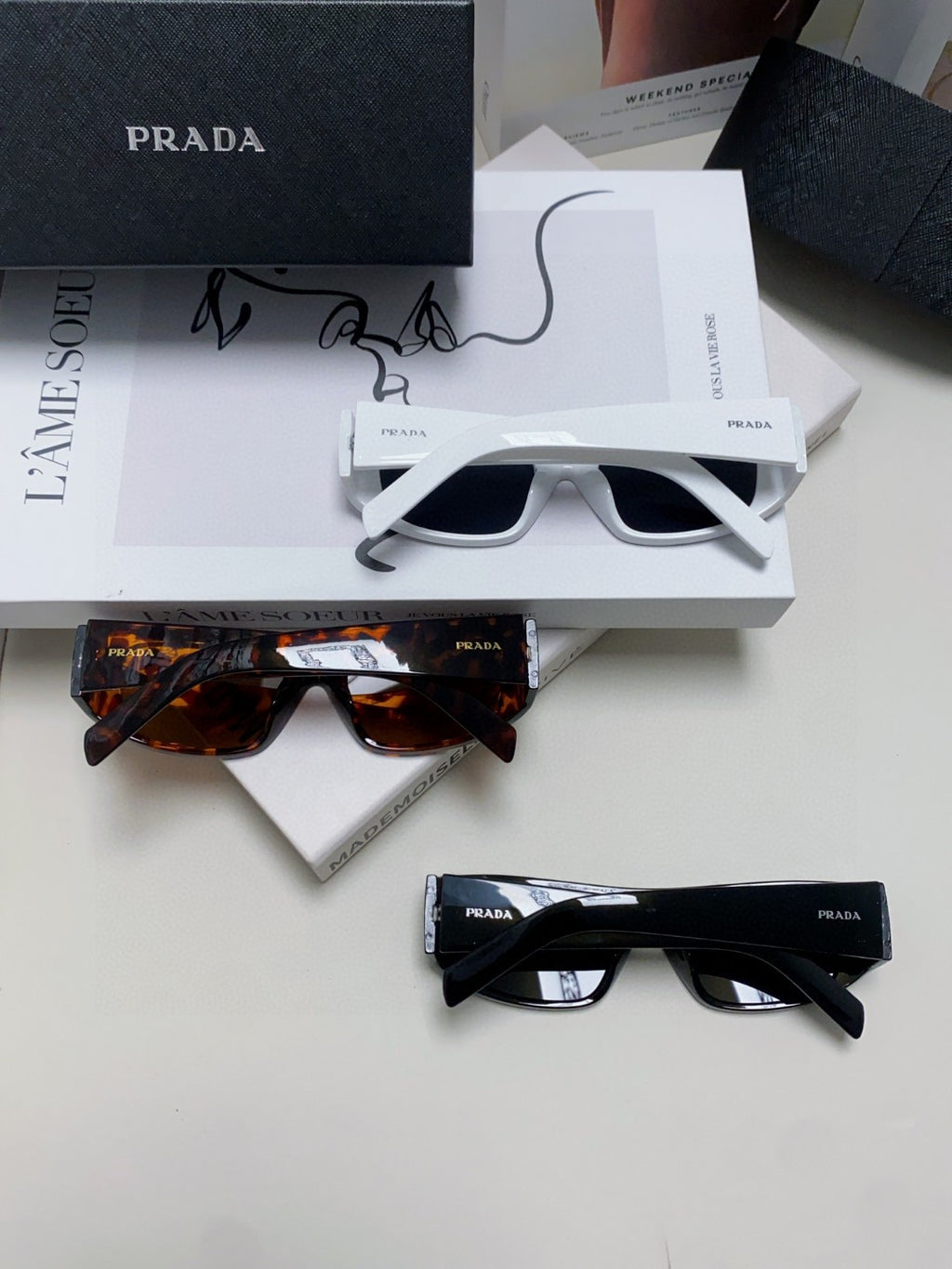 Prada Rectangular Gray Lens Sunglasses for Men & Women - detail image 8