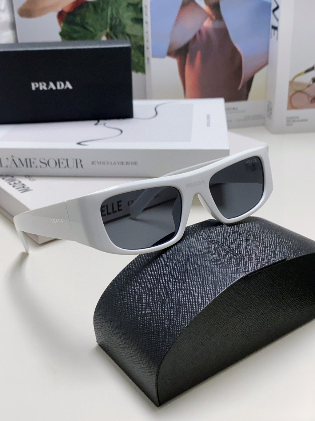 Prada Rectangular Gray Lens Sunglasses for Men & Women - detail image 7