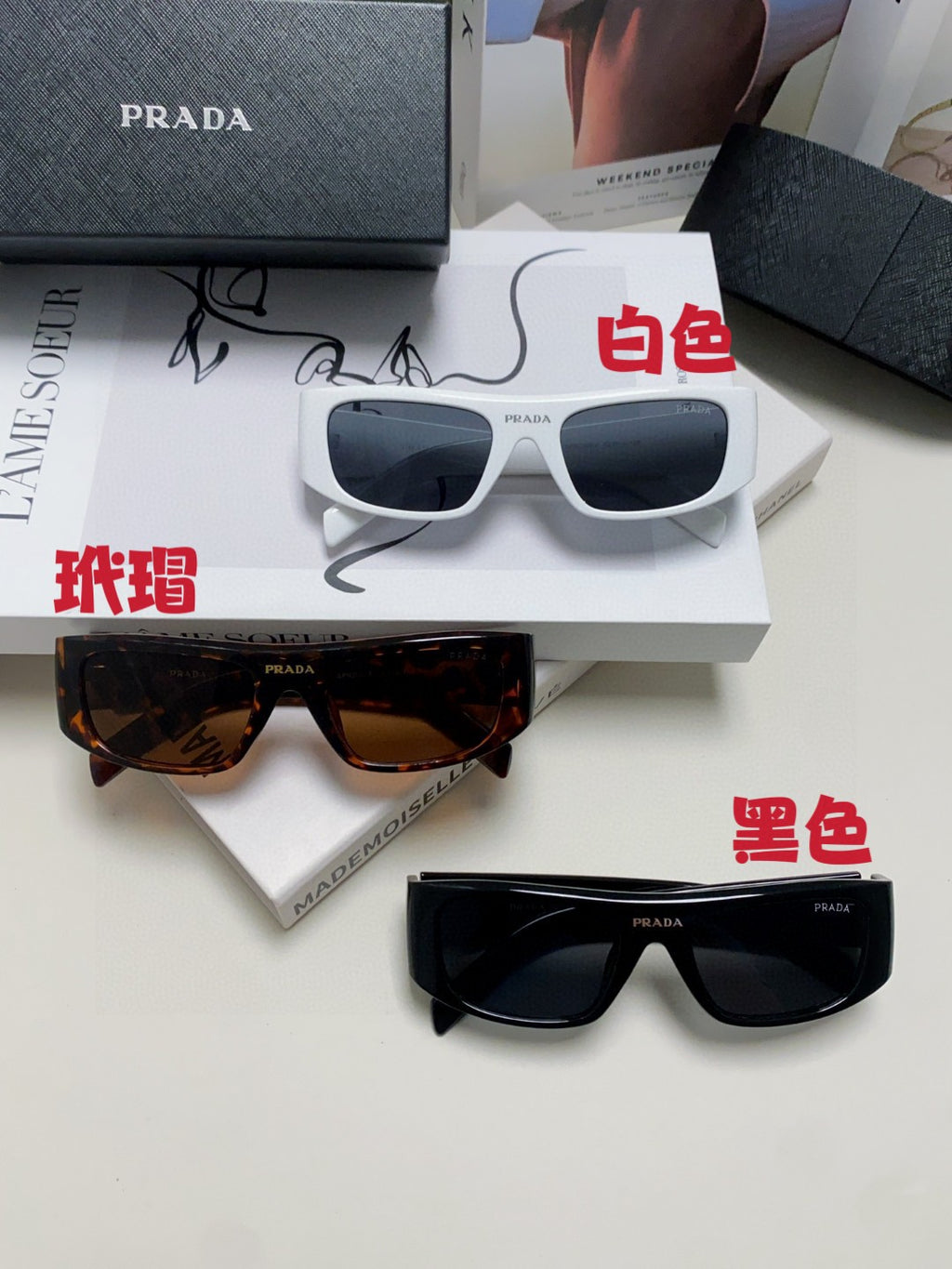 Prada Rectangular Gray Lens Sunglasses for Men & Women - detail image 9