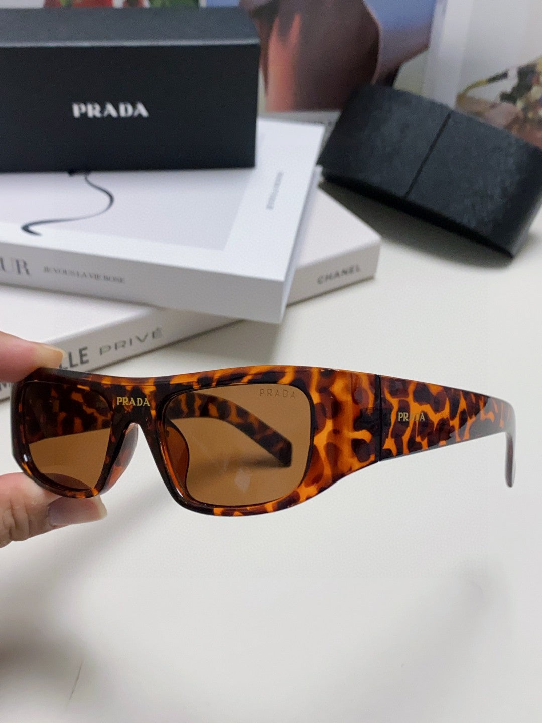 Prada Rectangular Brown Lens Sunglasses for Men & Women - detail image 5