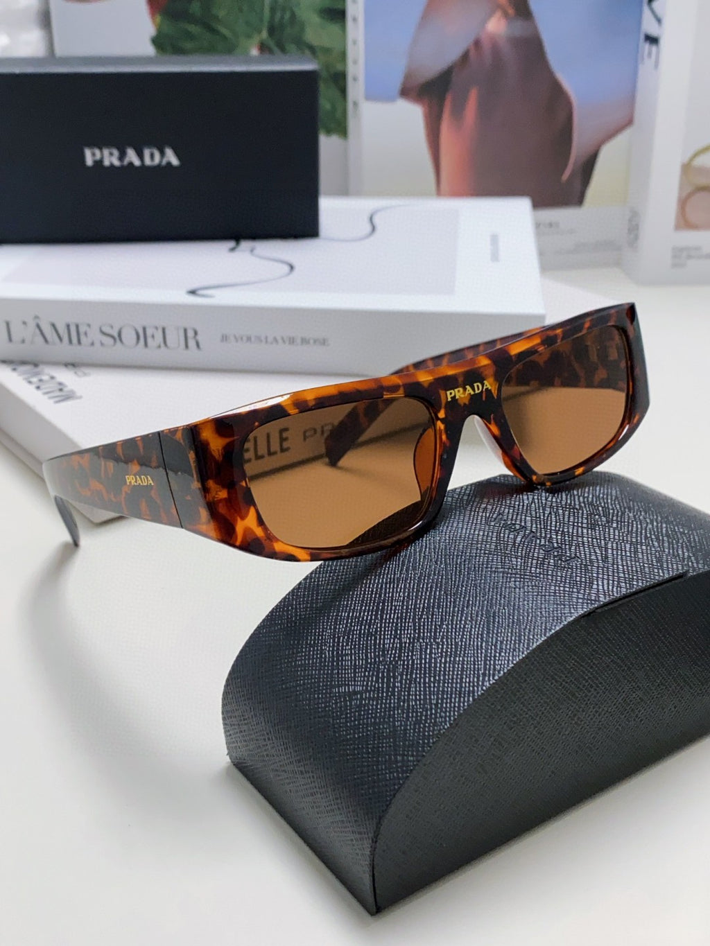 Prada Rectangular Brown Lens Sunglasses for Men & Women - 358408 - detail image 7