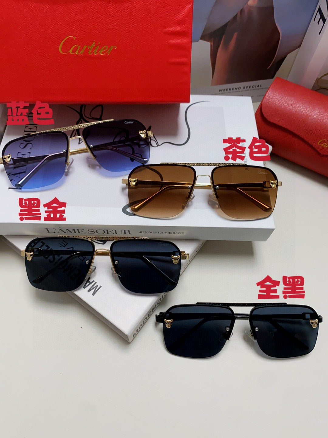 Cartier Lightweight Rimless Blue Lens Sunglasses for Men & Women - 449445 - detail image 9