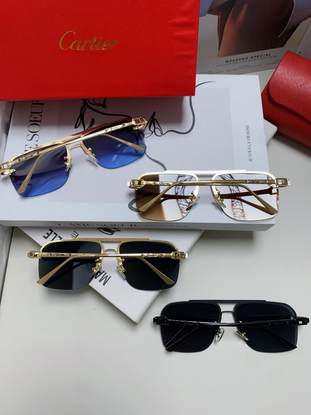 Cartier Lightweight Rimless Black Lens Sunglasses for Men & Women - 415853 - detail image 8