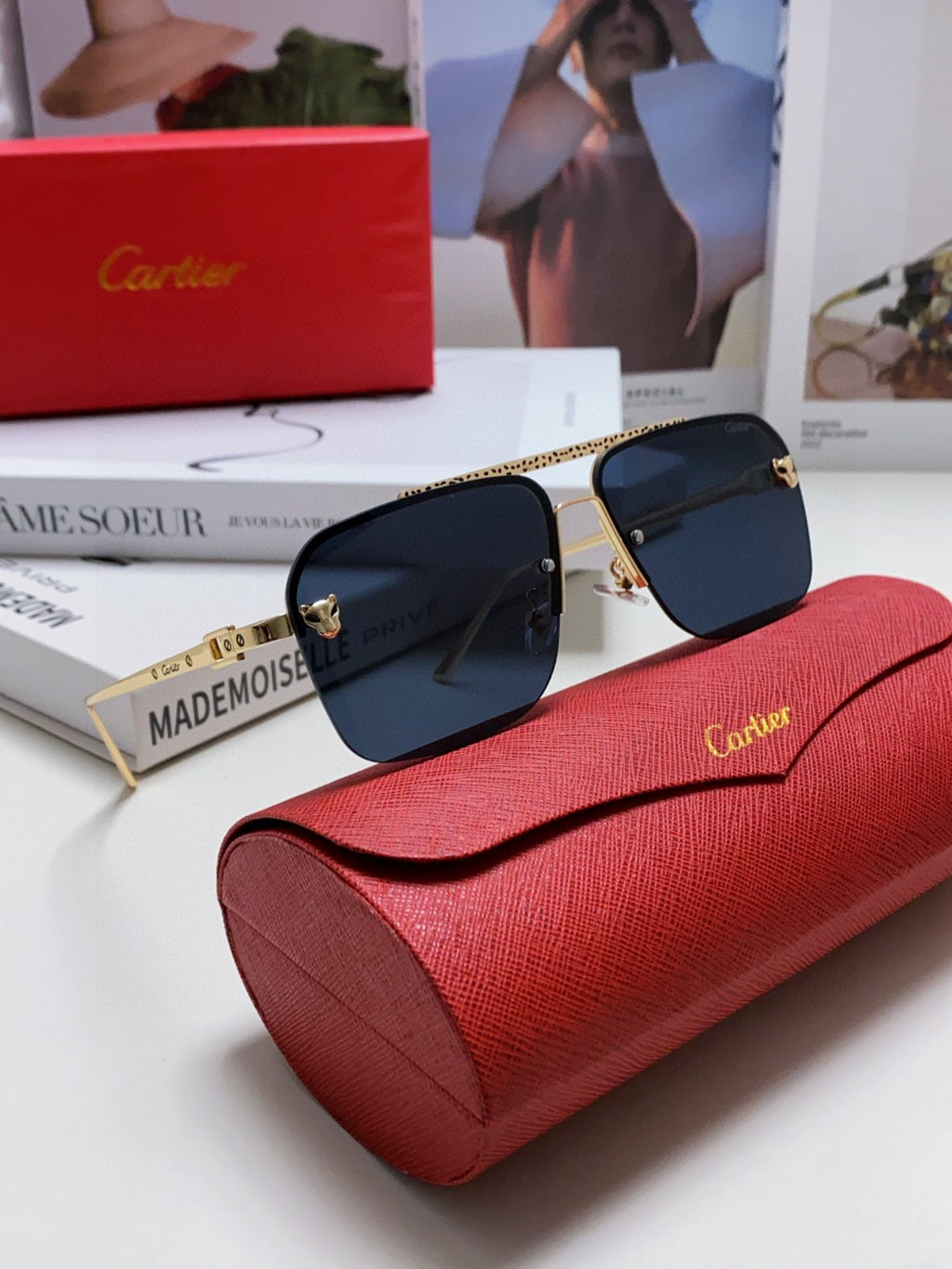Cartier Lightweight Rimless Black Lens Sunglasses for Men & Women - 415853 - detail image 7