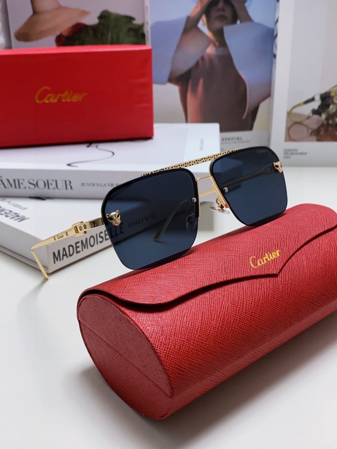 Cartier Lightweight Rimless Black Lens Sunglasses for Men & Women - 415853 - detail image 7