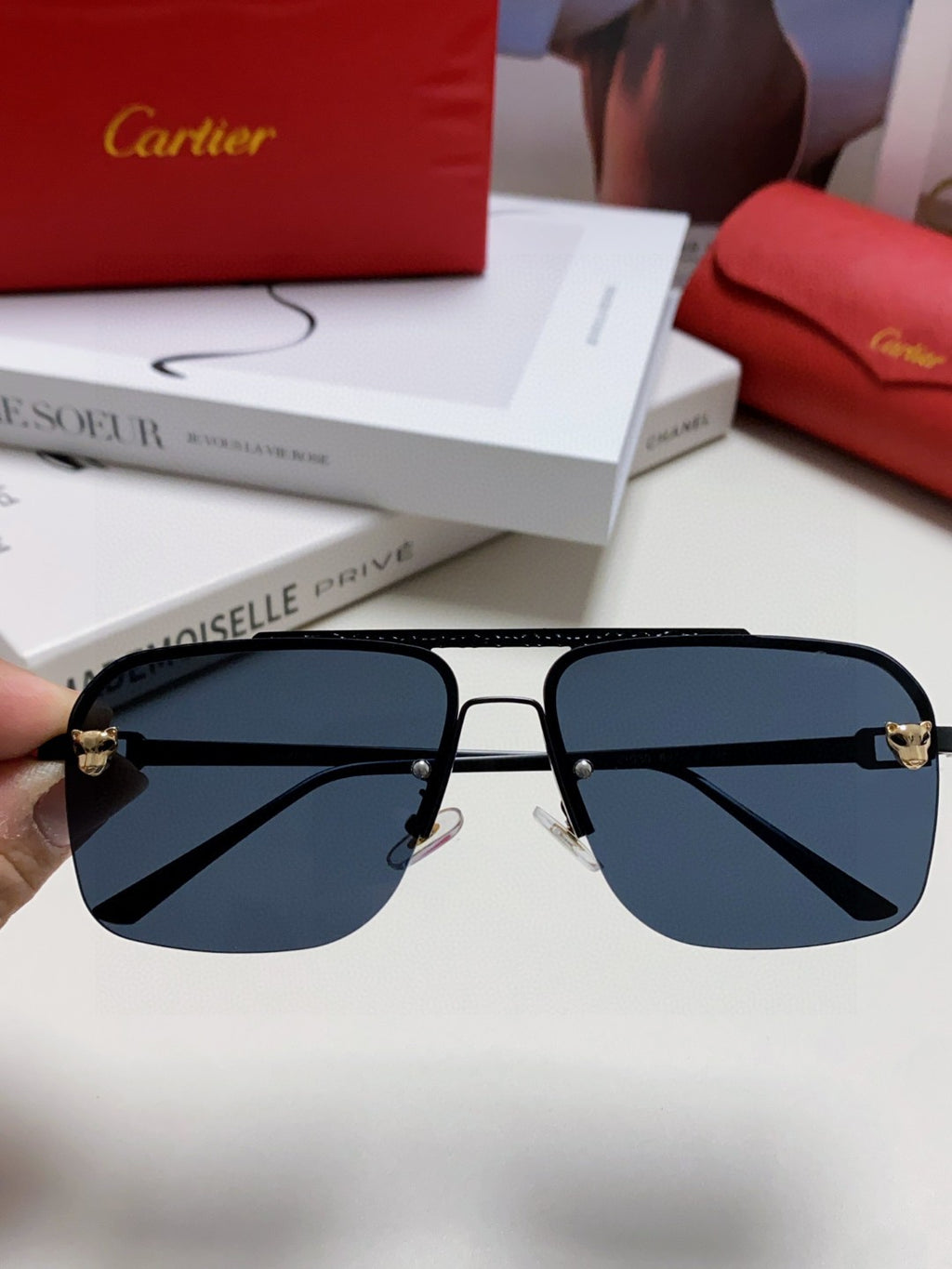 Cartier Lightweight Rimless Blue Lens Sunglasses for Men & Women - 449448 - detail image 2