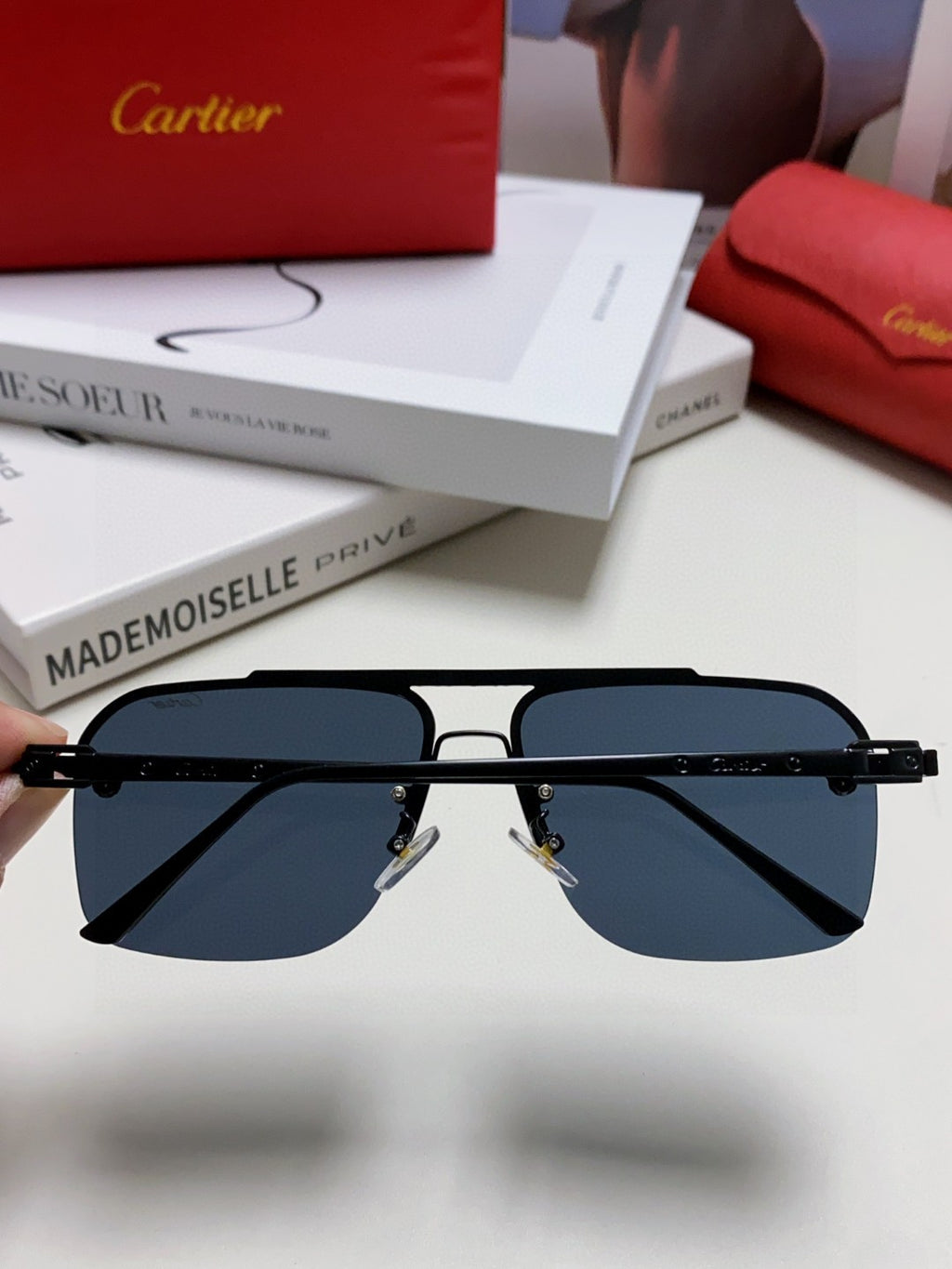 Cartier Lightweight Rimless Blue Lens Sunglasses for Men & Women - 449448 - detail image 3