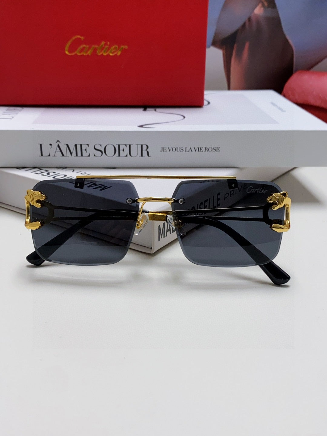 Cartier Lightweight Rimless Black Lens Sunglasses for Men & Women - 415857 - detail image 6