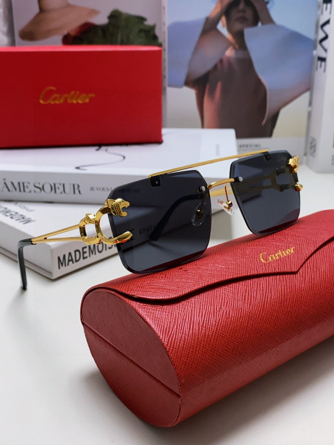 Cartier Lightweight Rimless Black Lens Sunglasses for Men & Women - 449452 - detail image 7