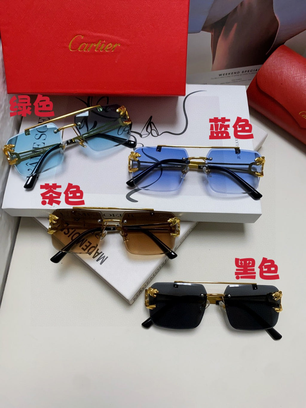 Cartier Lightweight Rimless Black Lens Sunglasses for Men & Women - 449452 - detail image 9