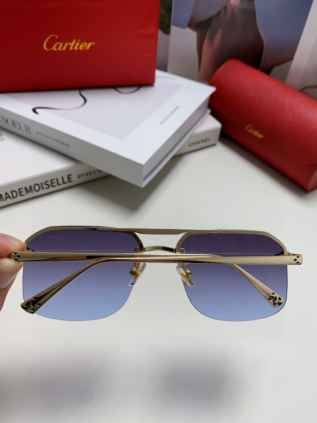 Cartier Metal Square Blue Lens Sunglasses for Men & Women - 449453 - detail image 3