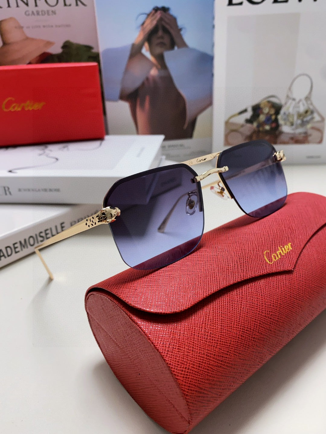 Cartier Metal Square Blue Lens Sunglasses for Men & Women - 449453 - detail image 6