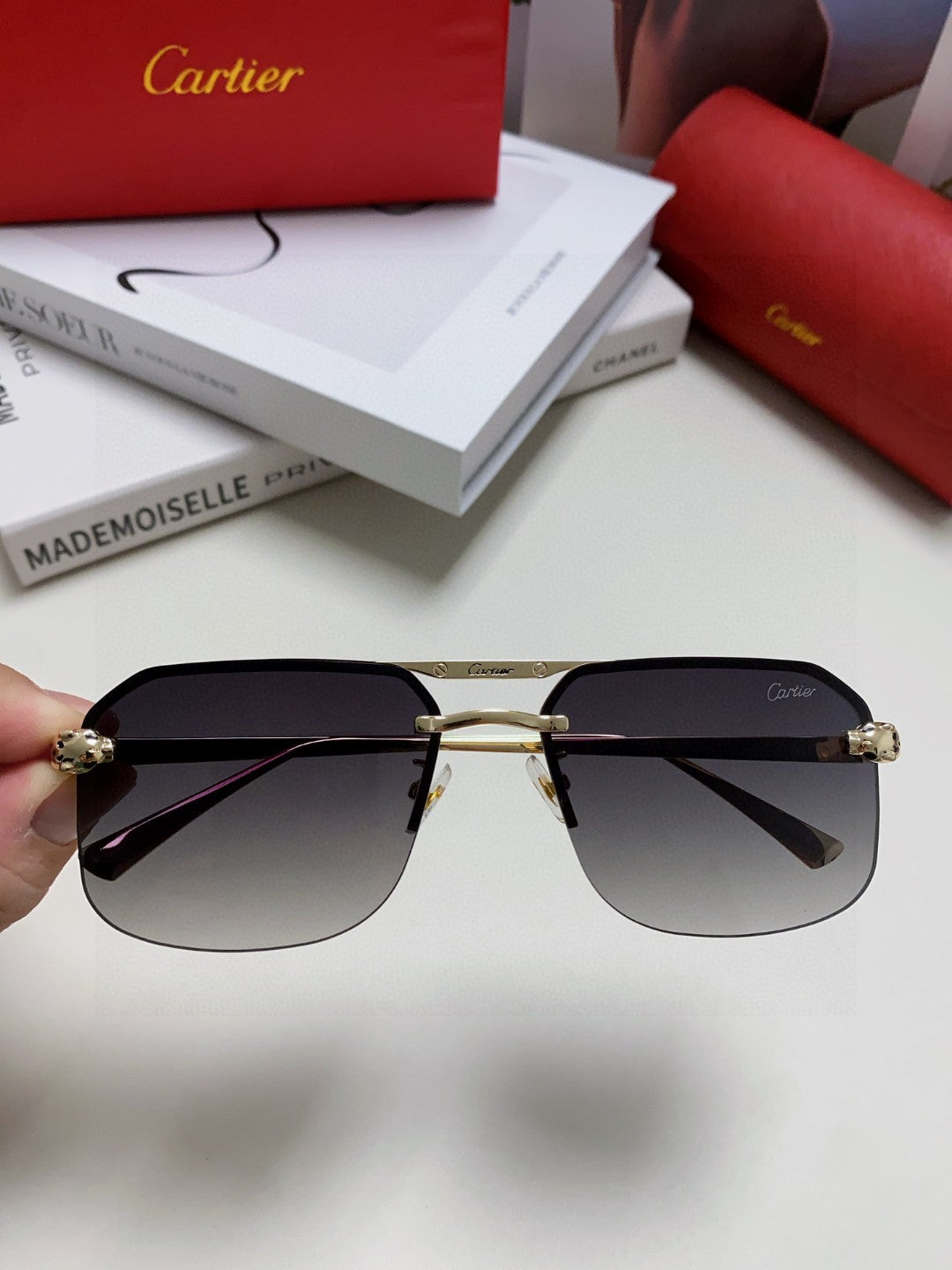 Cartier Metal Square Gray Lens Sunglasses for Men & Women - 415859 - detail image 3