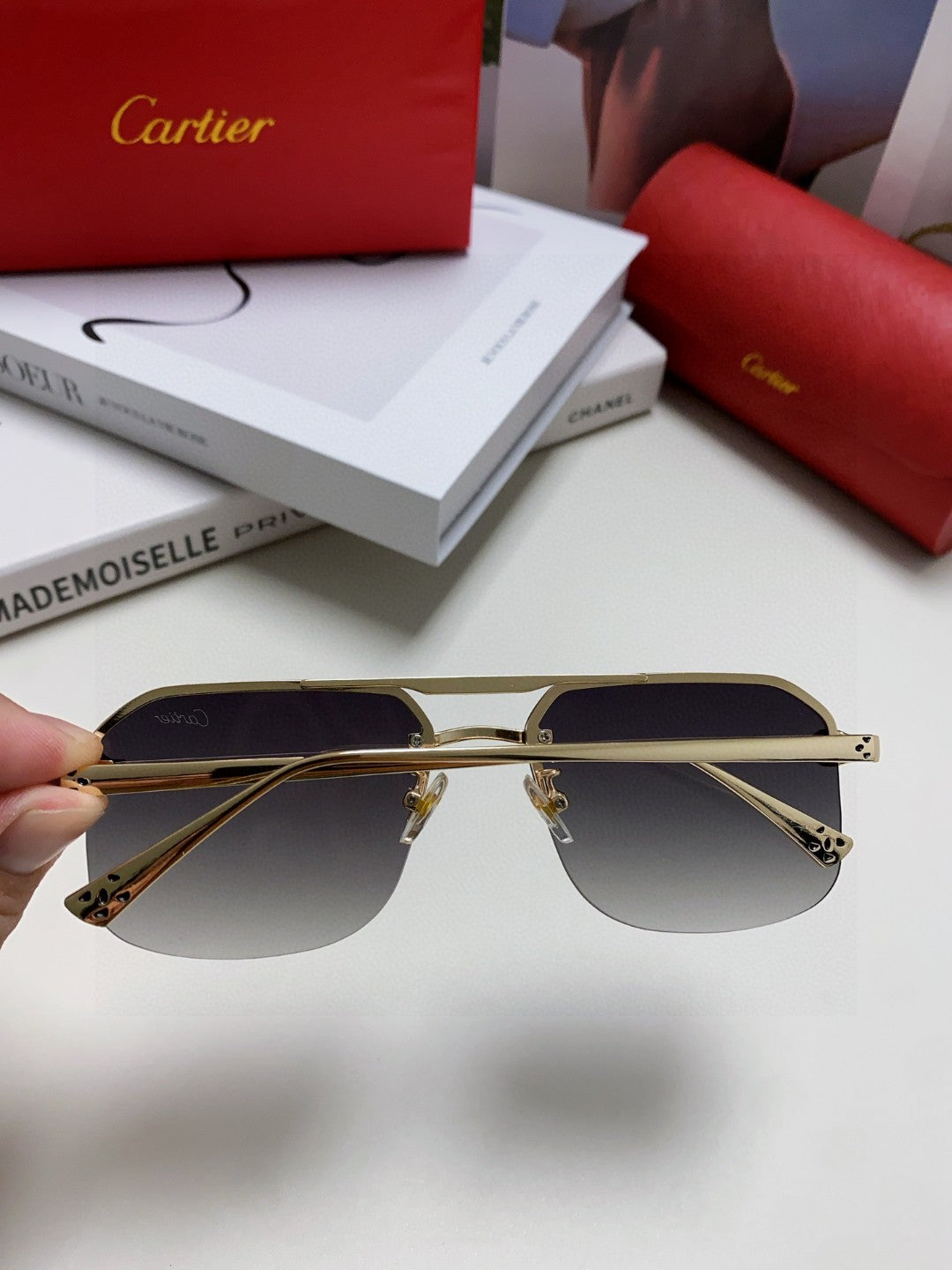Cartier Metal Square Gray Lens Sunglasses for Men & Women - detail image 4