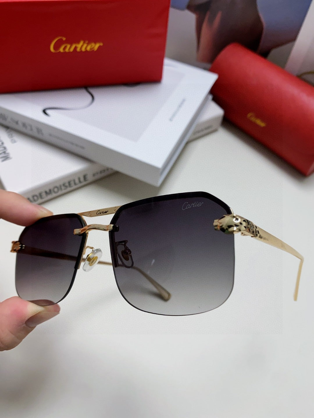 Cartier Metal Square Gray Lens Sunglasses for Men & Women - 415859 - detail image 5