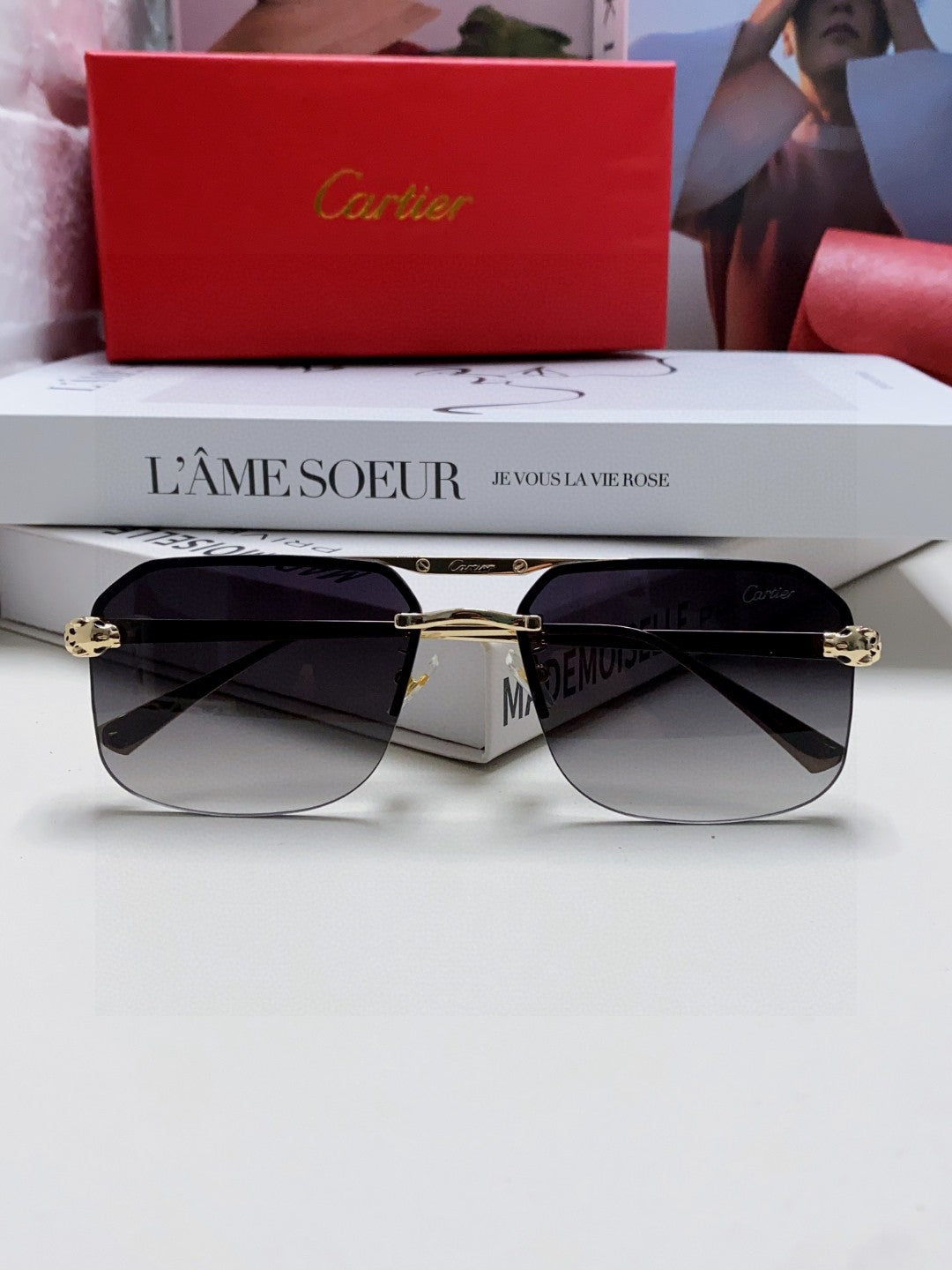 Cartier Metal Square Gray Lens Sunglasses for Men & Women - detail image 6
