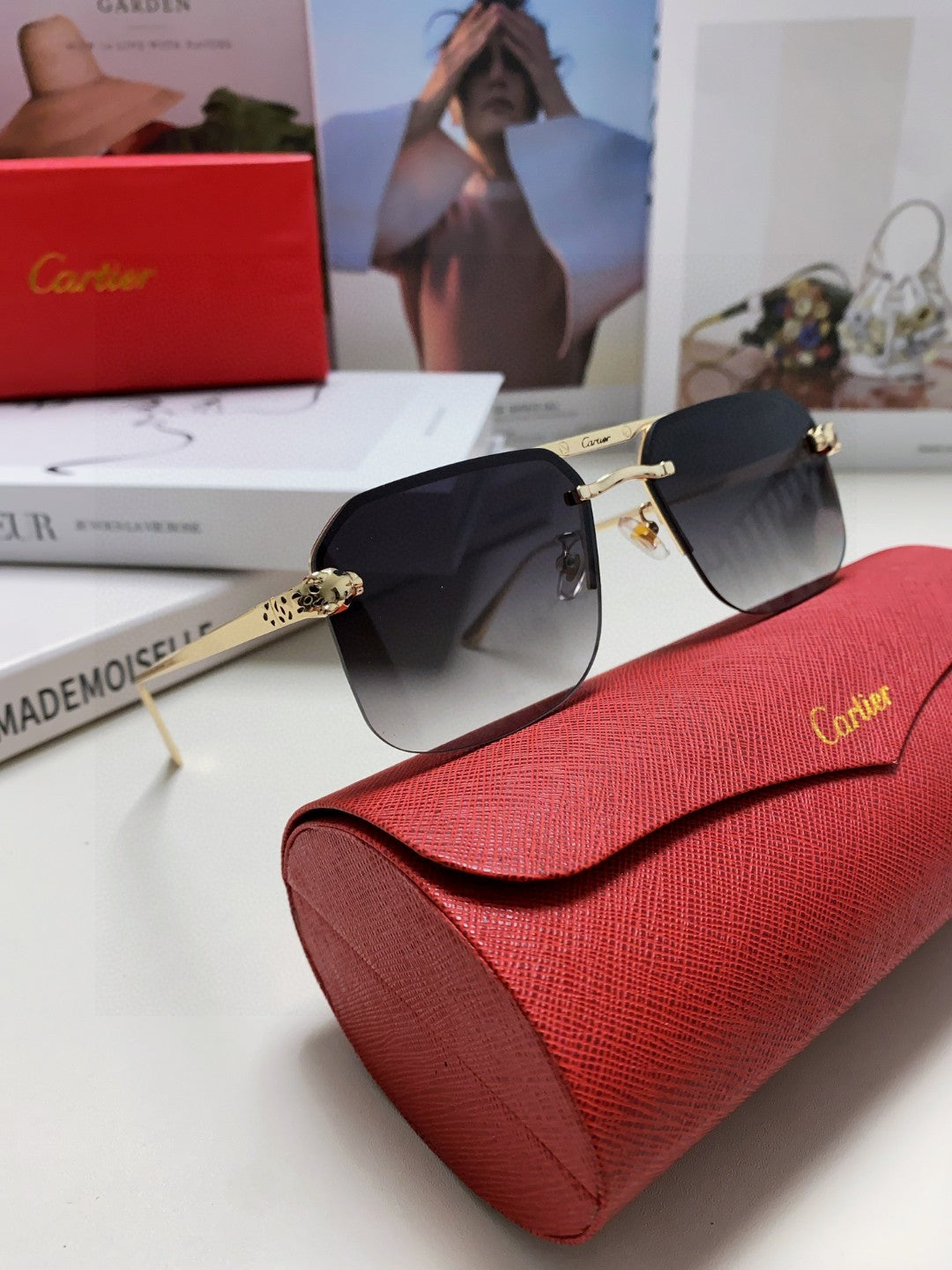 Cartier Metal Square Gray Lens Sunglasses for Men & Women - detail image 7