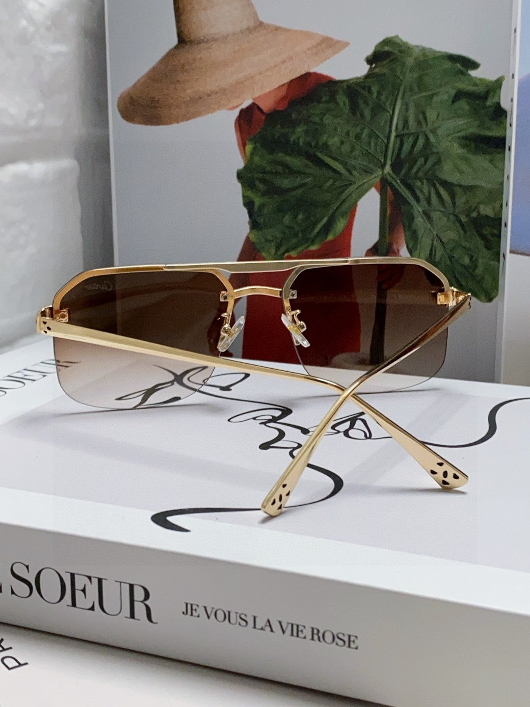 Cartier Metal Square Brown Lens Sunglasses for Men & Women - 449455 - detail image 2