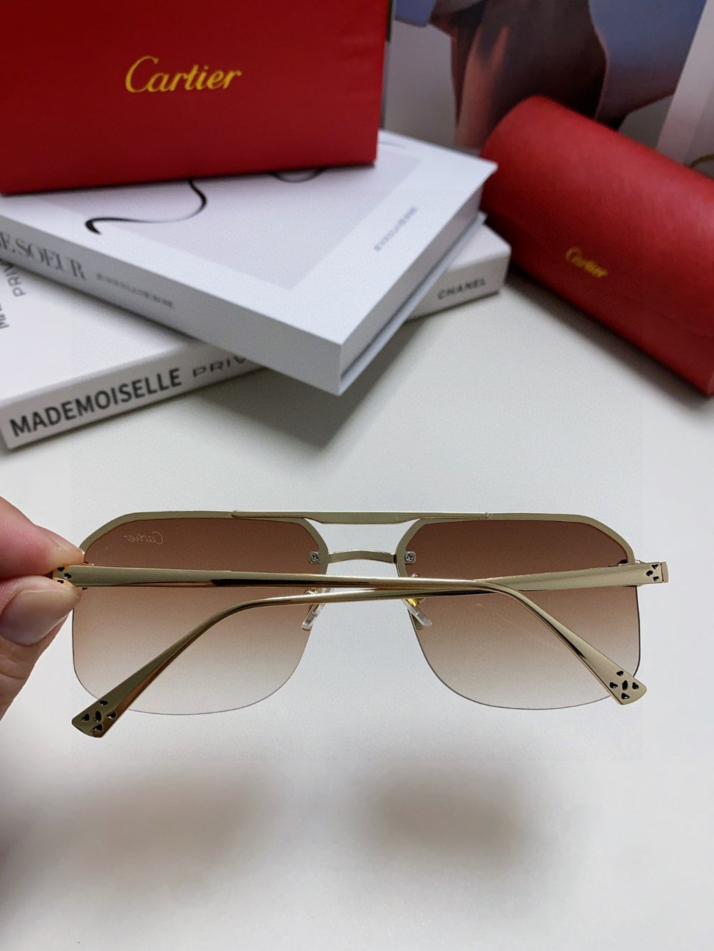 Cartier Metal Square Brown Lens Sunglasses for Men & Women - 415860 - detail image 4