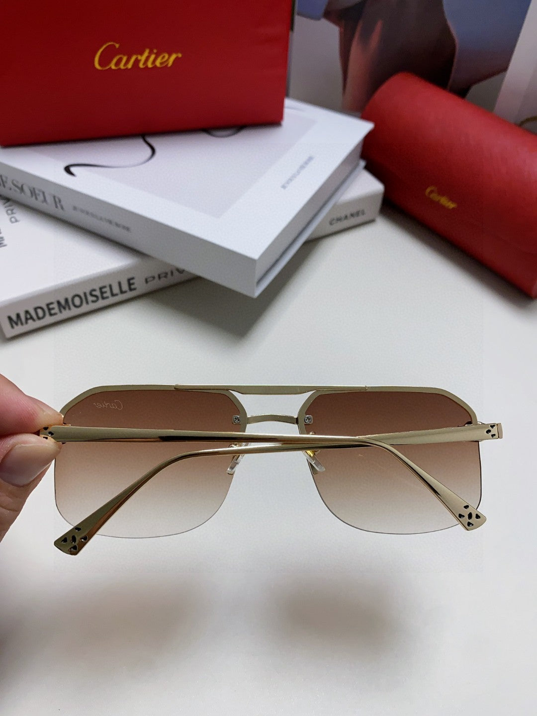 Cartier Metal Square Brown Lens Sunglasses for Men & Women - 415860 - detail image 4