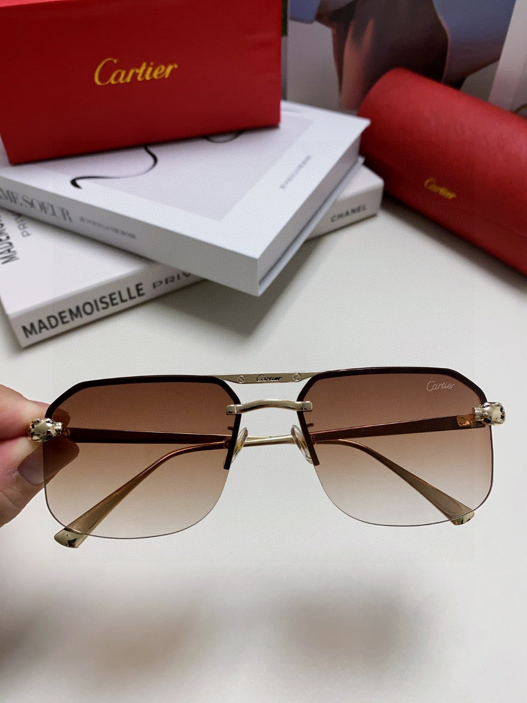 Cartier Metal Square Brown Lens Sunglasses for Men & Women - 449455 - detail image 3