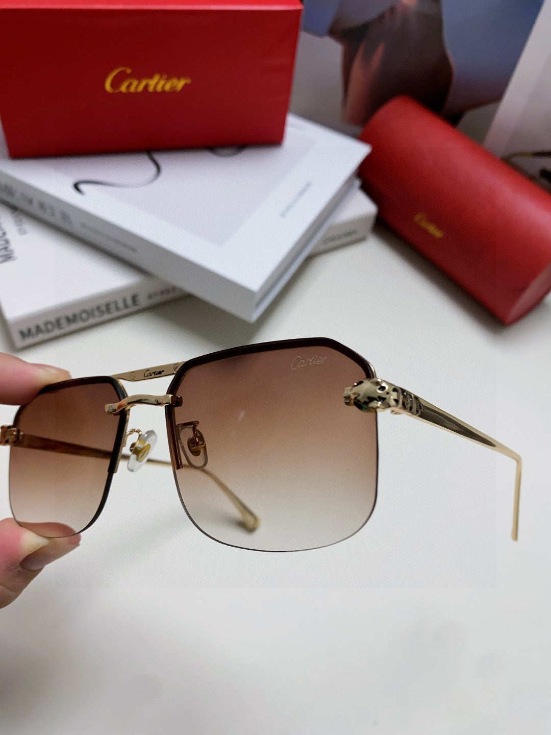 Cartier Metal Square Brown Lens Sunglasses for Men & Women - 449455 - detail image 5