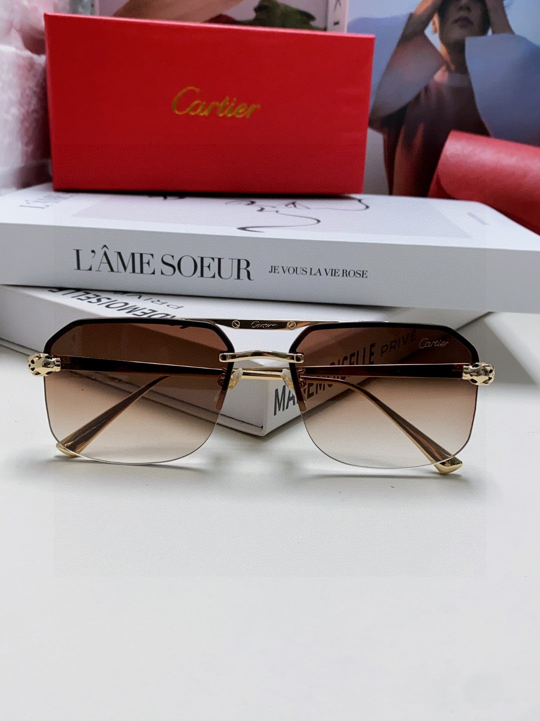 Cartier Metal Square Brown Lens Sunglasses for Men & Women - 415860 - detail image 6
