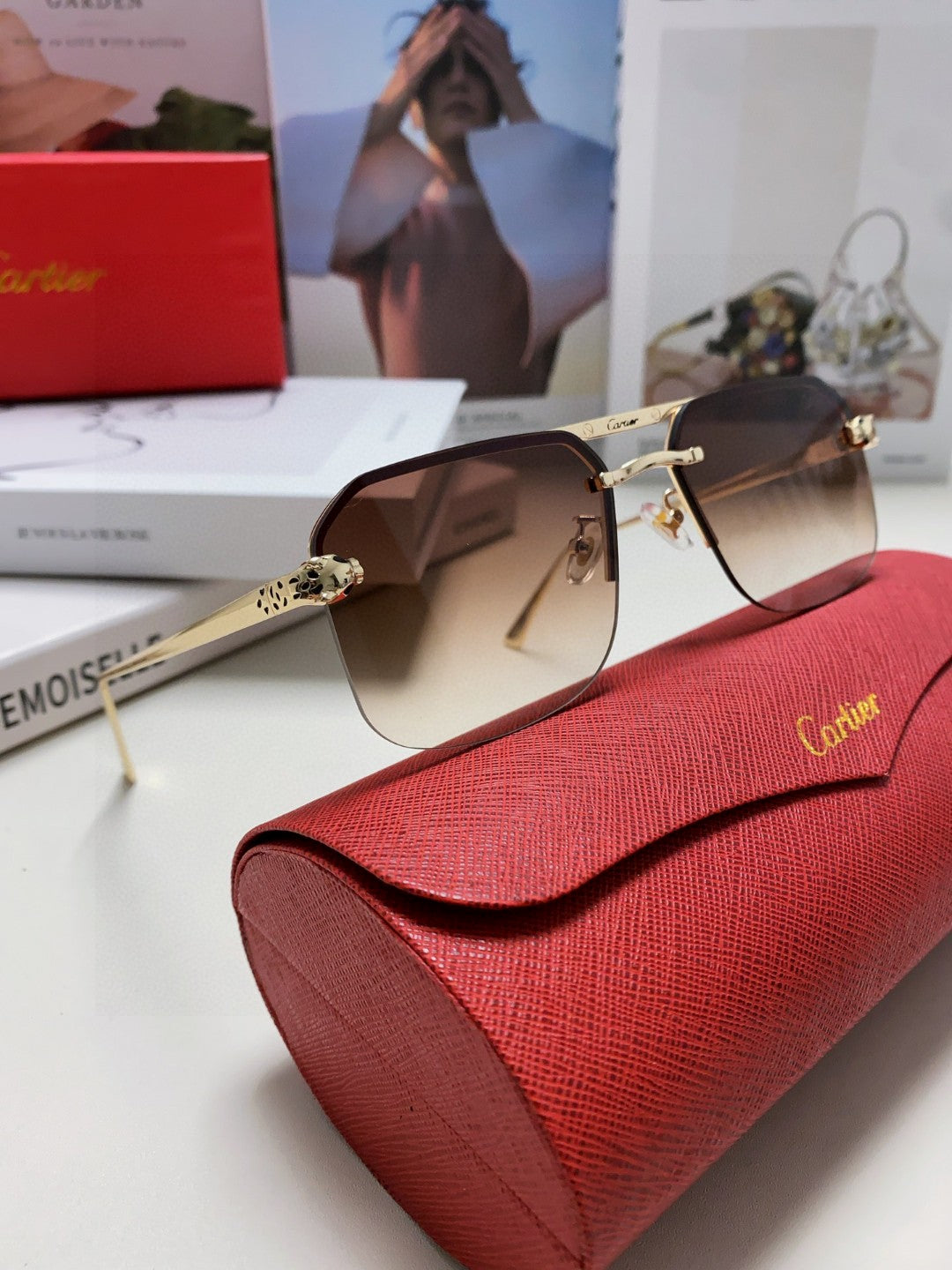 Cartier Metal Square Brown Lens Sunglasses for Men & Women - 449455 - detail image 7