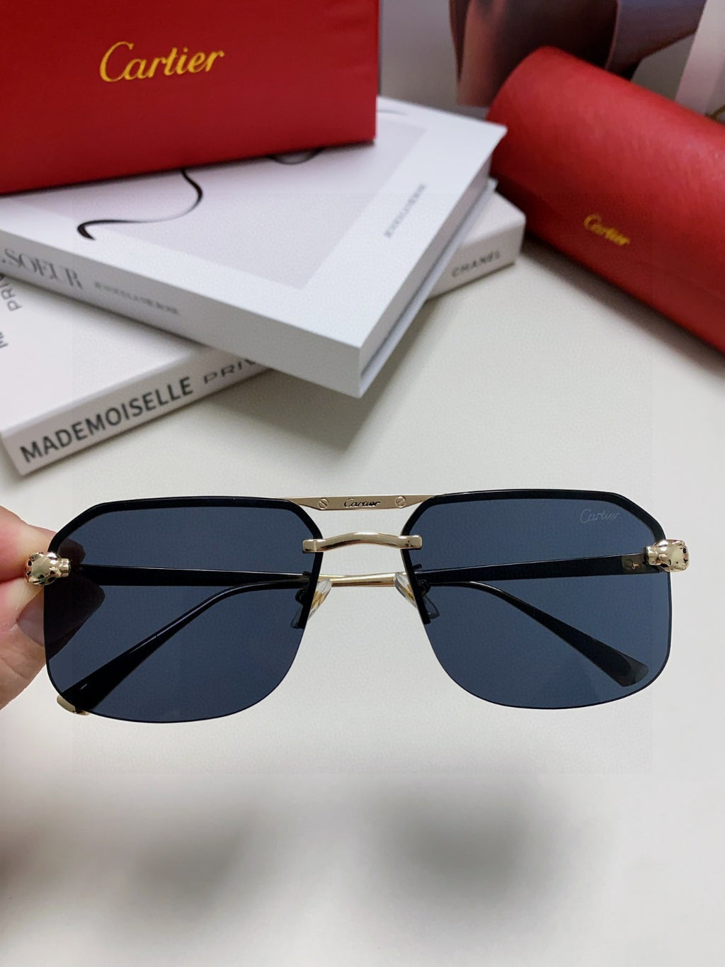 Cartier Metal Square Black Lens Sunglasses for Men & Women - 415861 - detail image 3