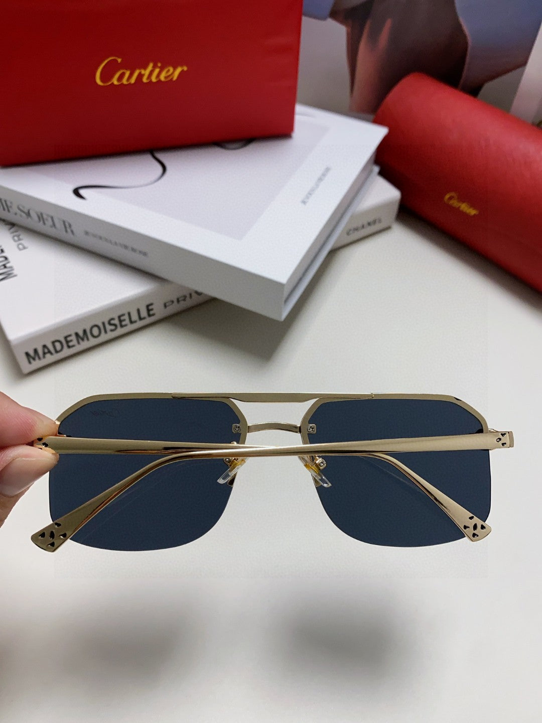 Cartier Metal Square Black Lens Sunglasses for Men & Women - 415861 - detail image 4