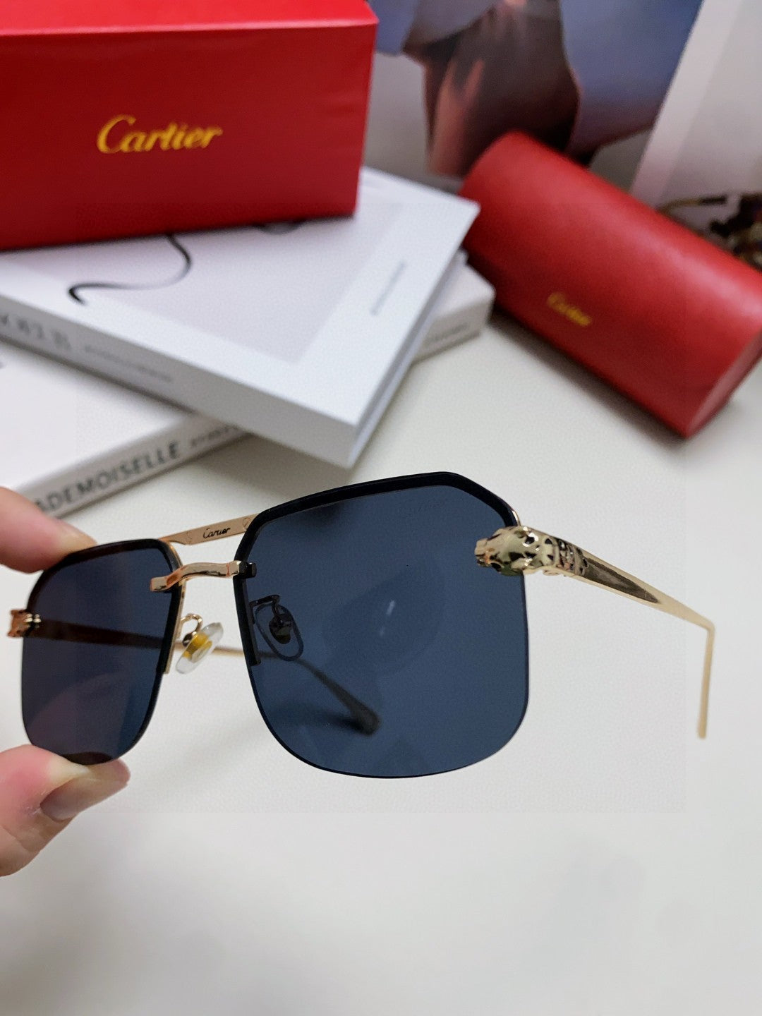 Cartier Metal Square Black Lens Sunglasses for Men & Women - 449456 - detail image 5
