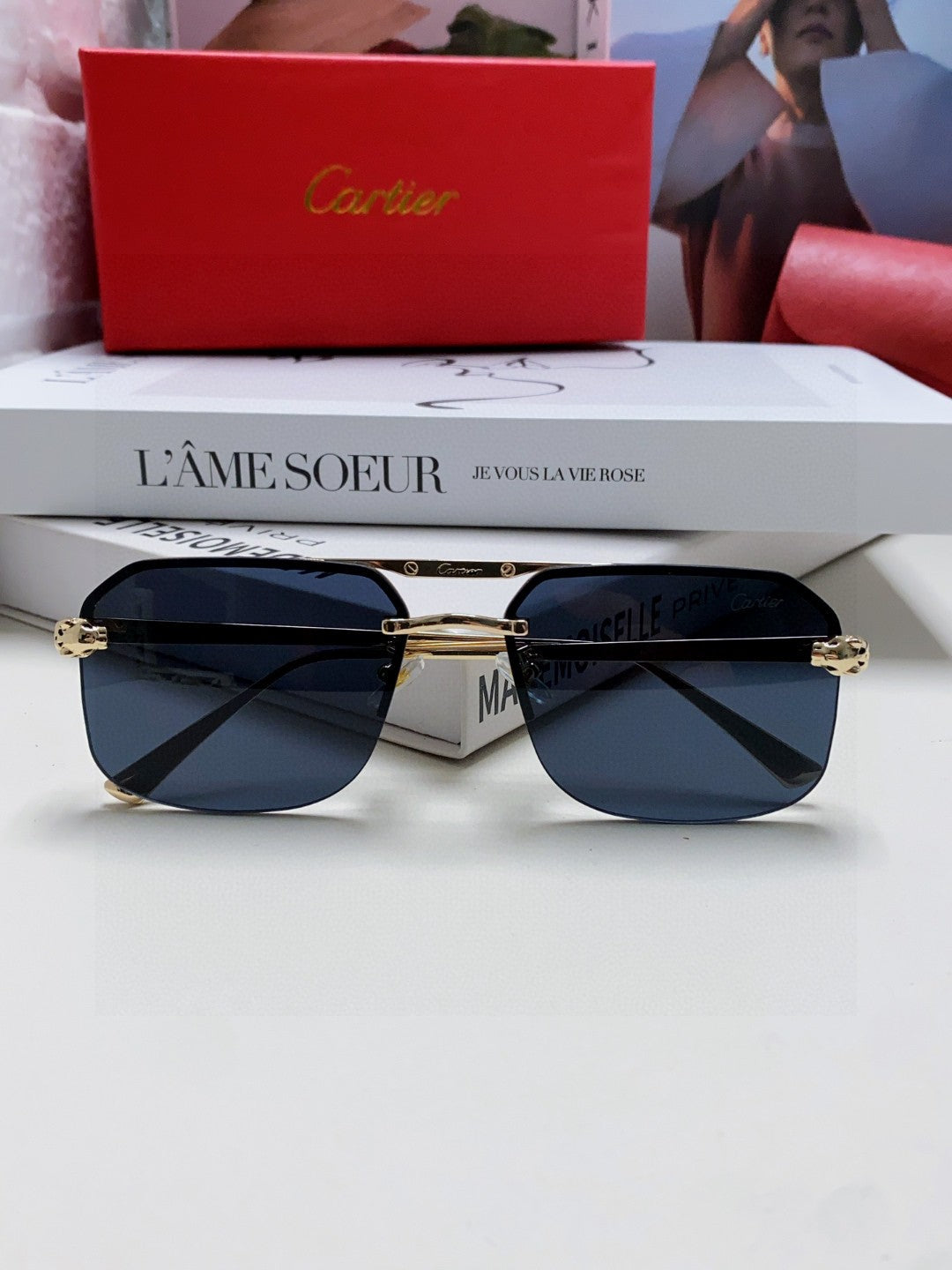Cartier Metal Square Black Lens Sunglasses for Men & Women - 449456 - detail image 6