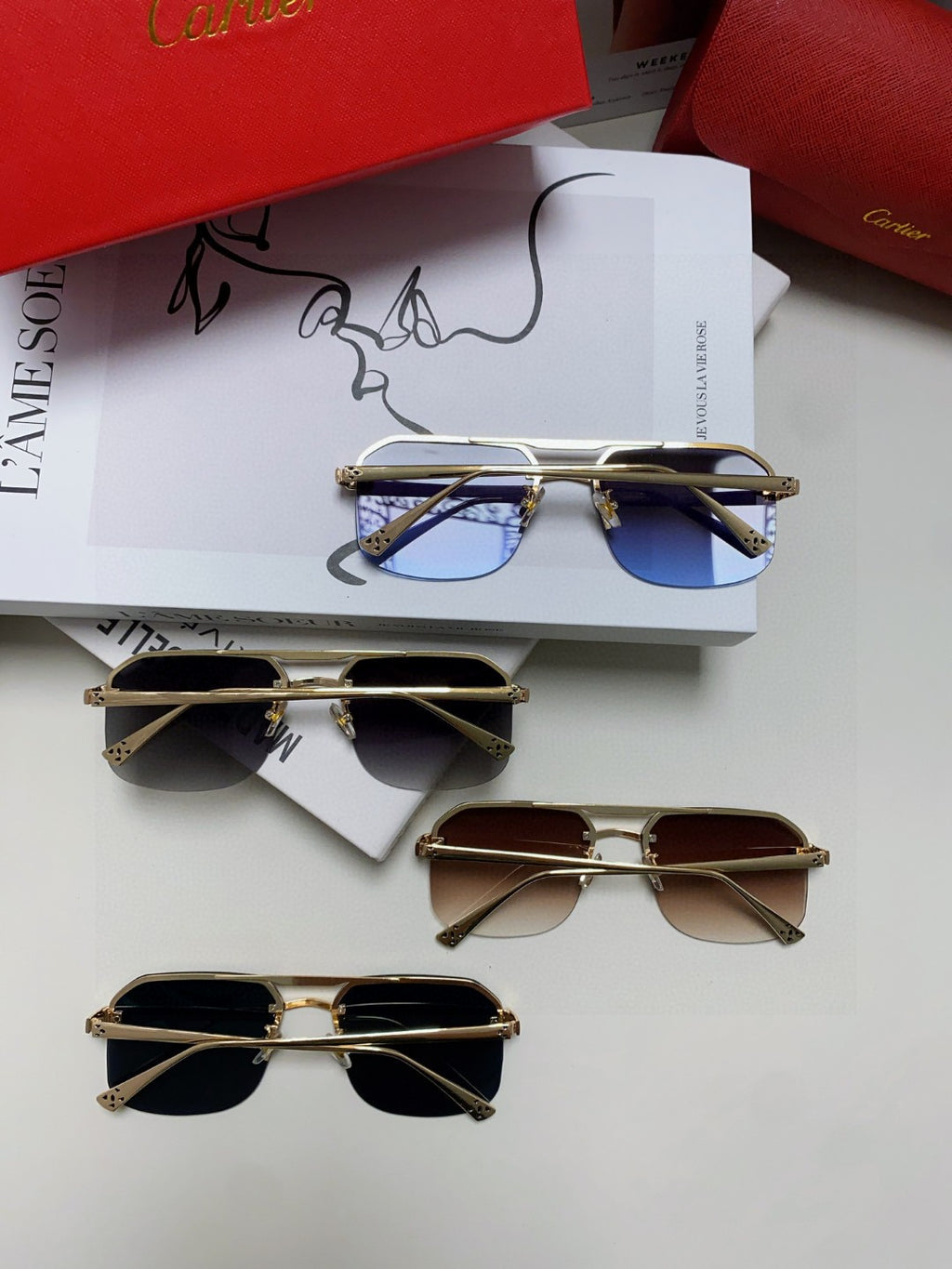 Cartier Metal Square Black Lens Sunglasses for Men & Women - 415861 - detail image 8