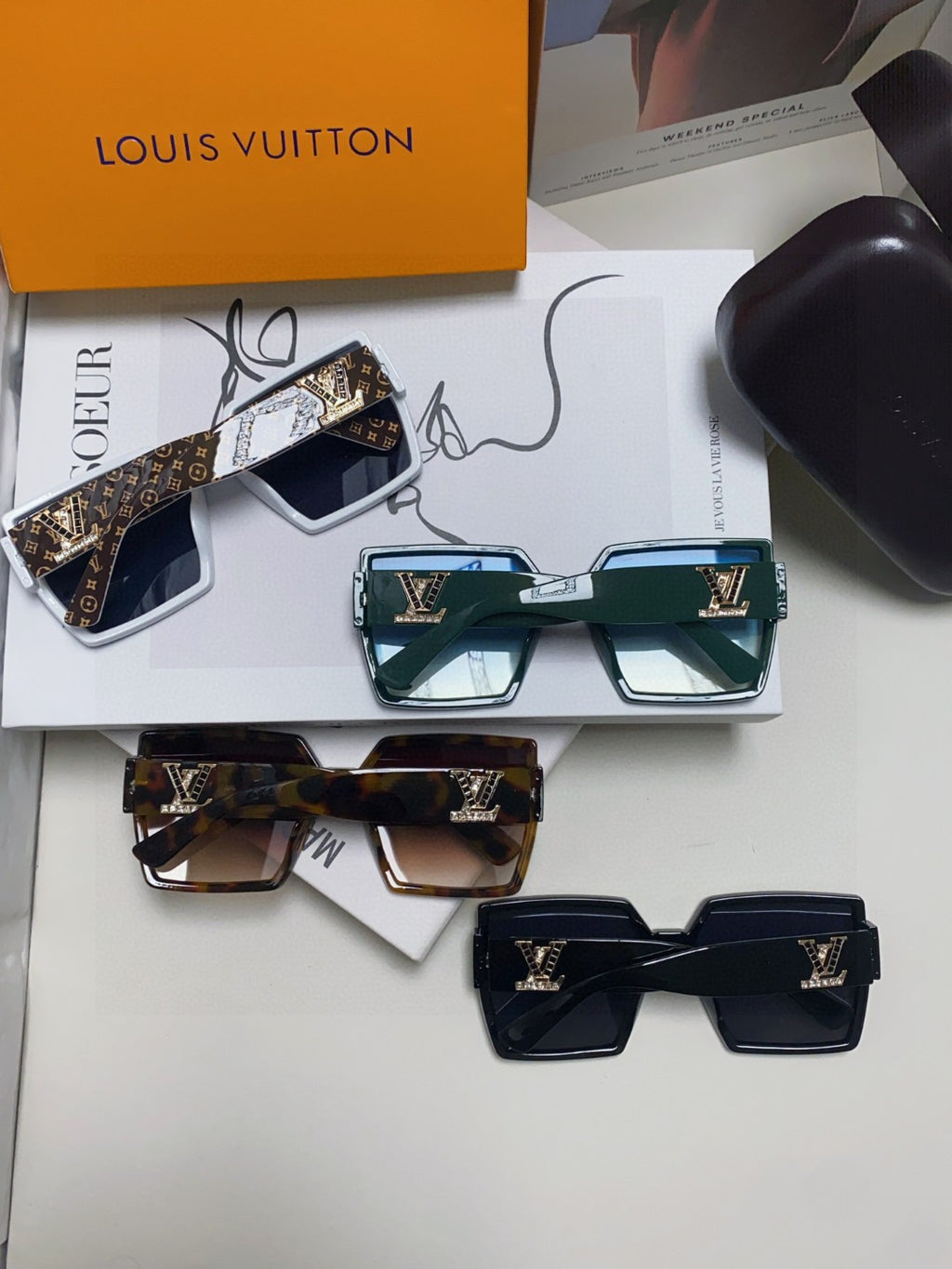 Louis Vuitton Square Red Lens Sunglasses for Women - 414916 - detail image 8