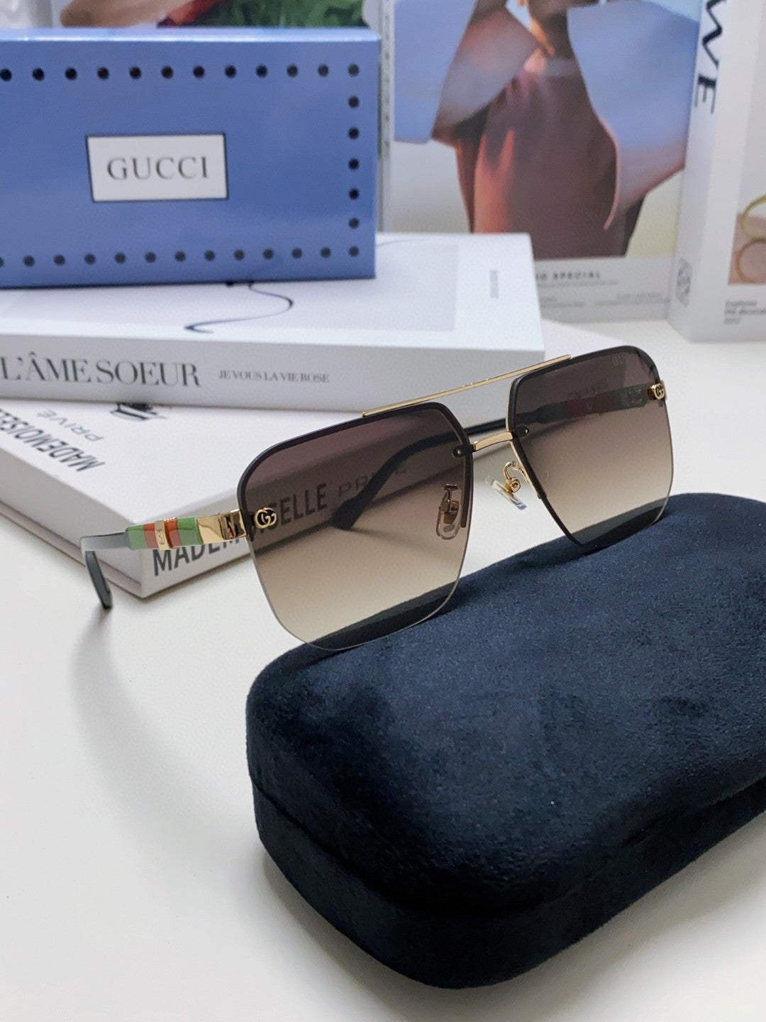 Gucci Lightweight Acetate Rimless Gray Lens Sunglasses for Men & Women - detail image 7