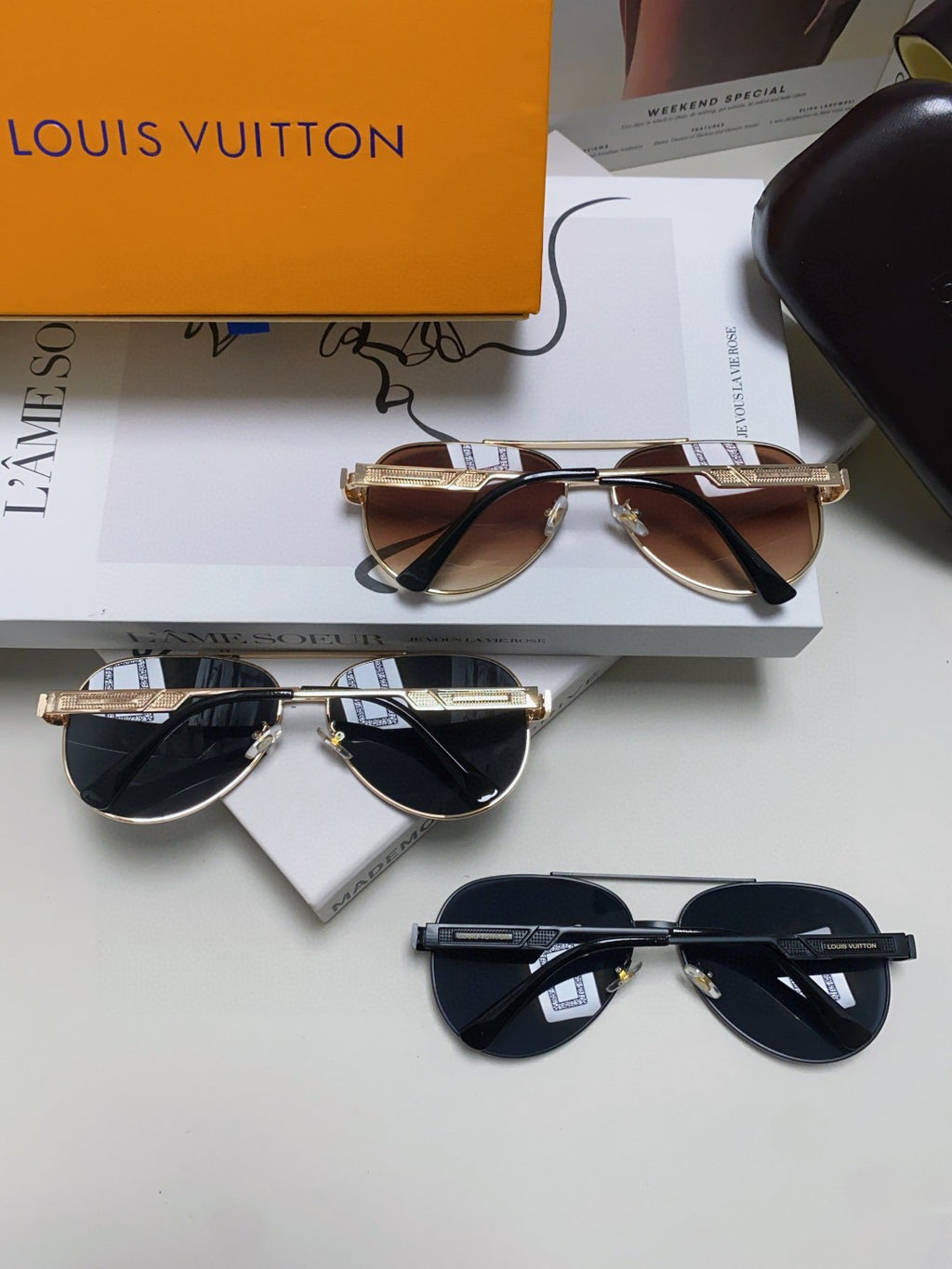 Louis Vuitton Metal Aviator Brown Lens Sunglasses for Men - 448636 - detail image 8