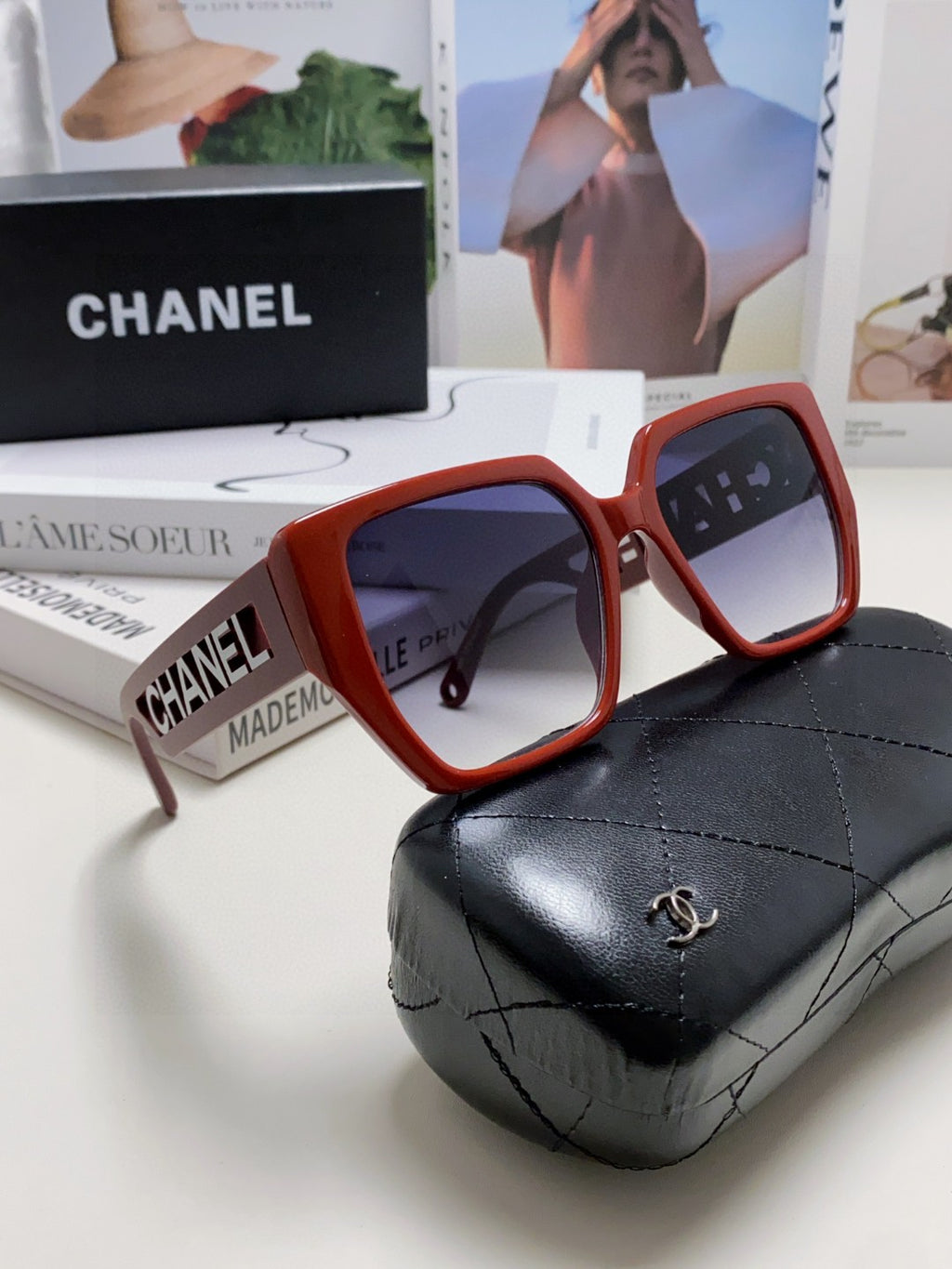 Chanel Square Red Lens Sunglasses for Men & Women - 448898 - detail image 7