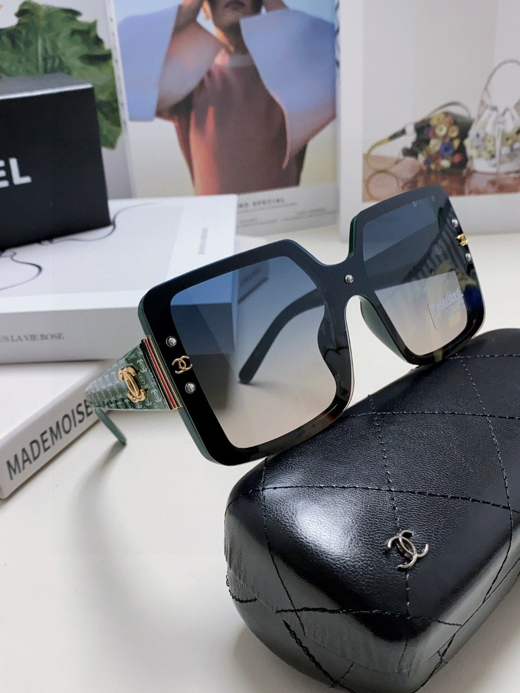 Chanel Polarized Oversized Black Lens Sunglasses for Women - 448913 - detail image 7