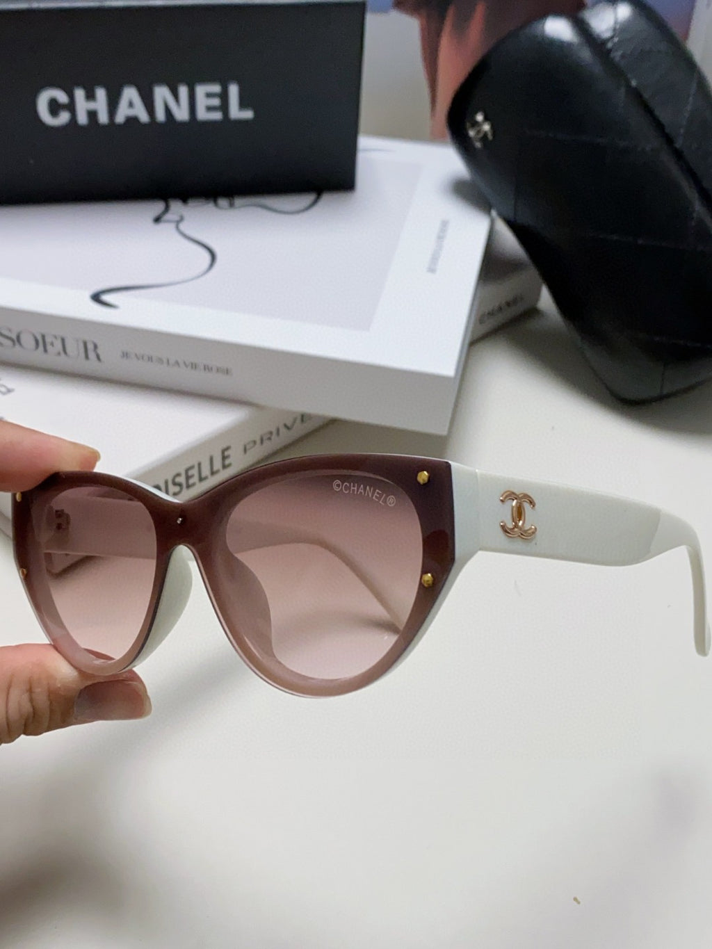 Chanel Round Red Lens Sunglasses for Women - detail image 5