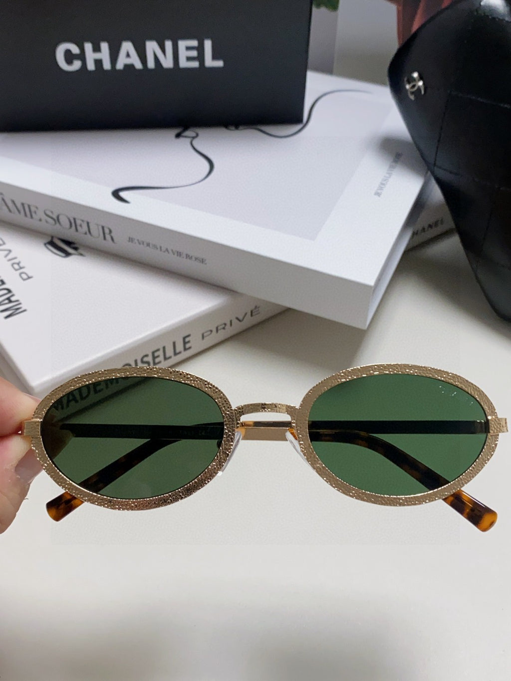 Chanel Metal Oval Black Lens Sunglasses for Women - 448927 - detail image 5