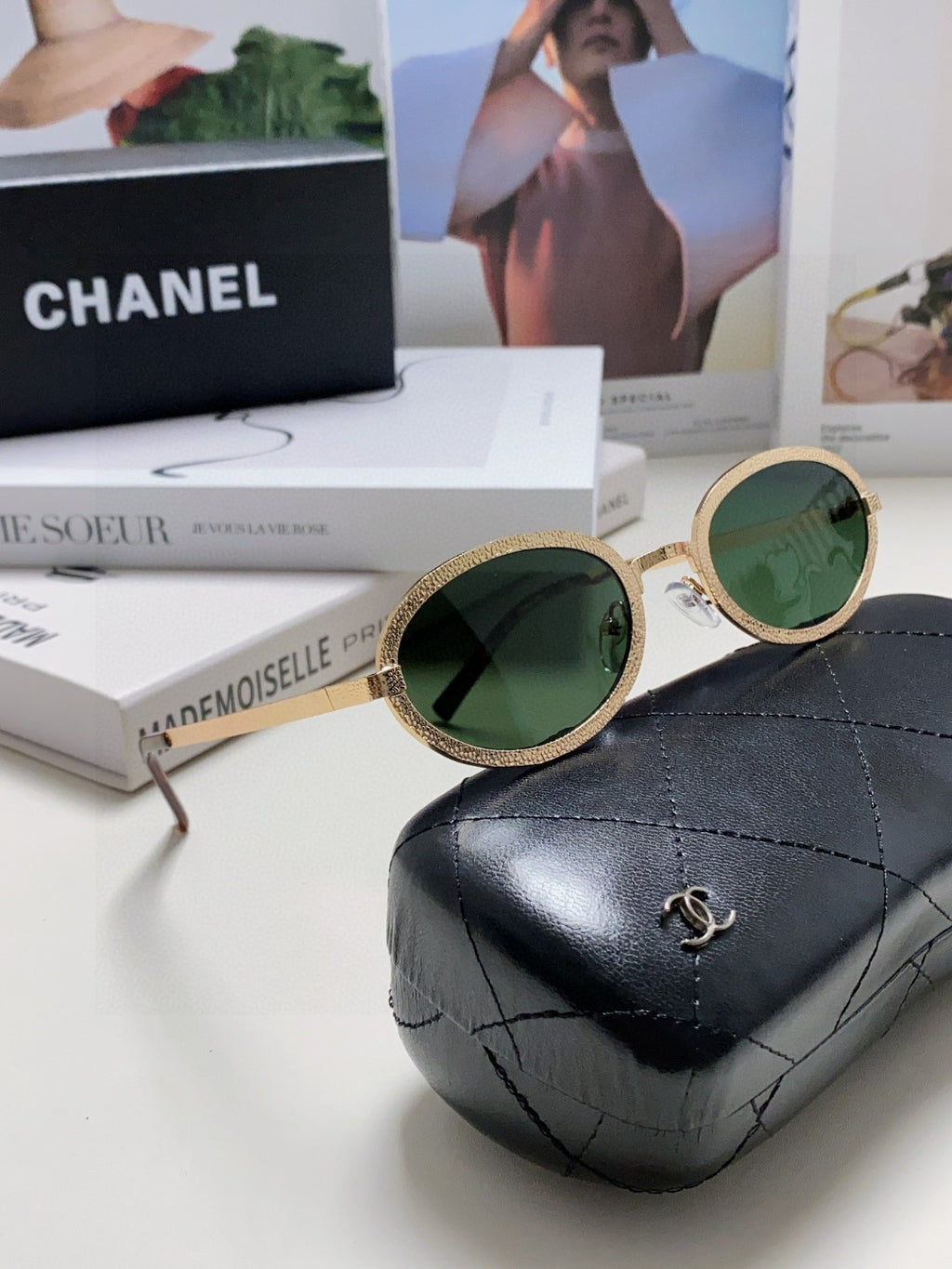 Chanel Metal Oval Black Lens Sunglasses for Women - 448927 - detail image 9