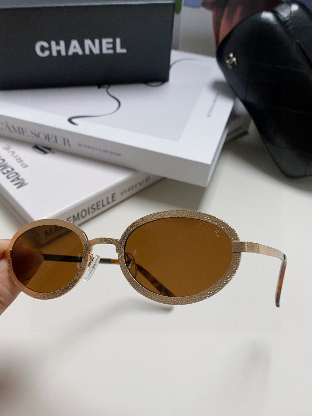 Chanel Metal Oval Red Lens Sunglasses for Women - detail image 7