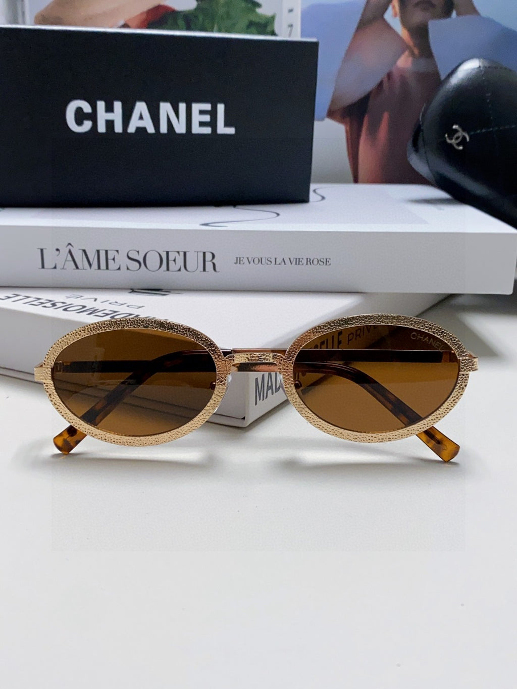 Chanel Metal Oval Red Lens Sunglasses for Women - detail image 8