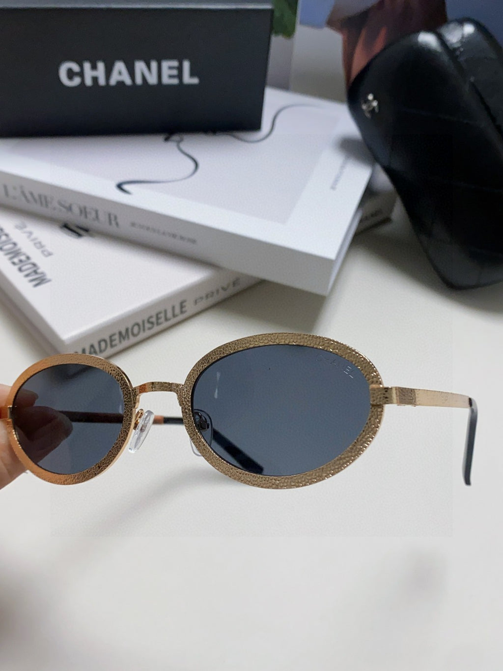 Chanel Metal Oval Black Lens Sunglasses for Women - detail image 7