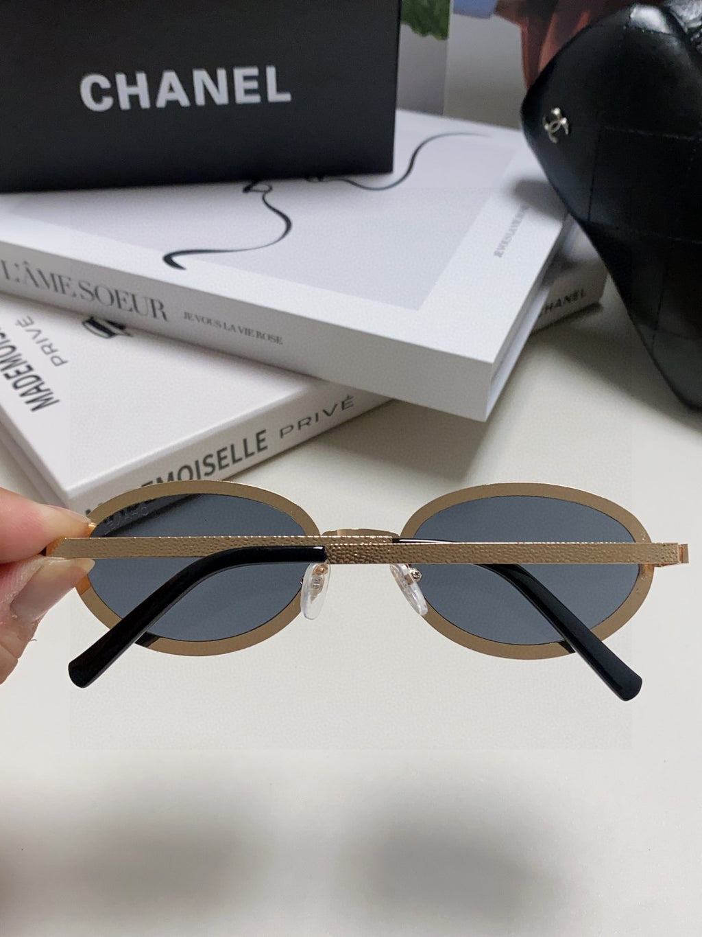 Chanel Metal Oval Black Lens Sunglasses for Women - detail image 6